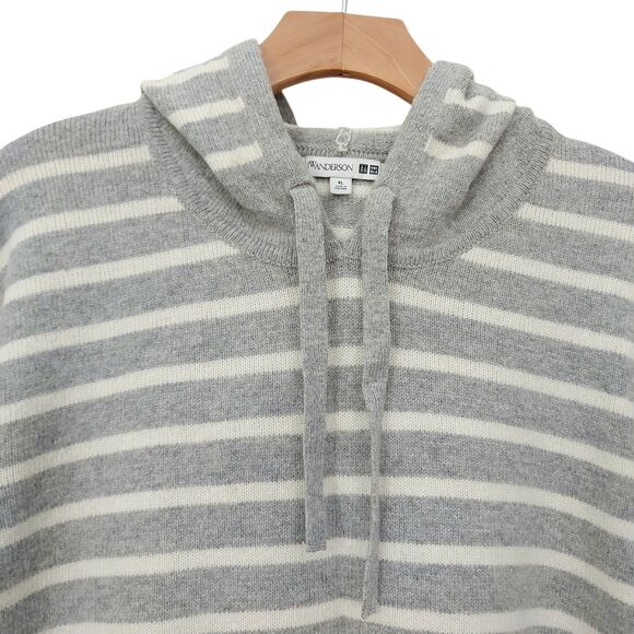 JW Anderson x Uniqlo Hoodie Womens XL Gray White Striped Wool Blend Cozy Comfy - Picture 4 of 12
